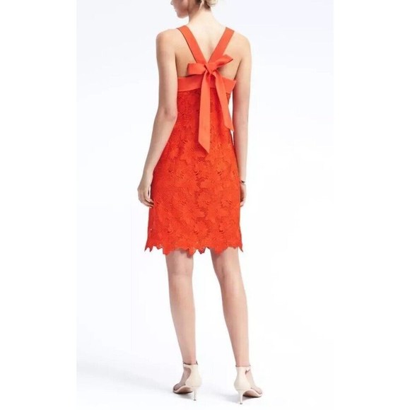 NWT Banana Republic Limited Edition Lace Shift Dress Bow Back Orange Lined Sz 2 - Picture 2 of 8